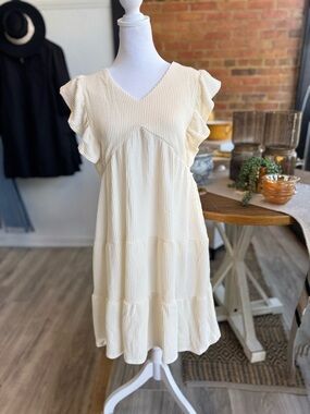 Simply Southern Cream Textured V-Neck Tiered Midi Dress